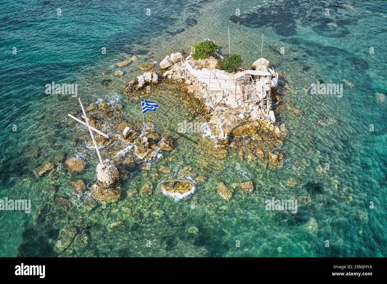 Korfu, 10. Juni 2024: Ionische Inseln in Griechenland Korfu. Panoramablick auf Marina Petriti Stockfoto