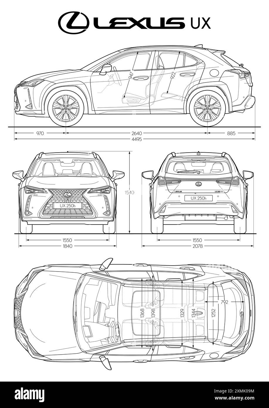 Lexus UX 2023 Auto-Blueprint Stock Vektor