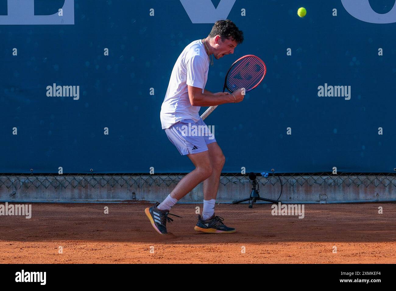 Max Hans Rehberg aus Deutschland feiert nach einem Punktestand beim Tennis-Turnier Internazionali di Verona - ATP Challenger 100 im Sports Club VE Stockfoto