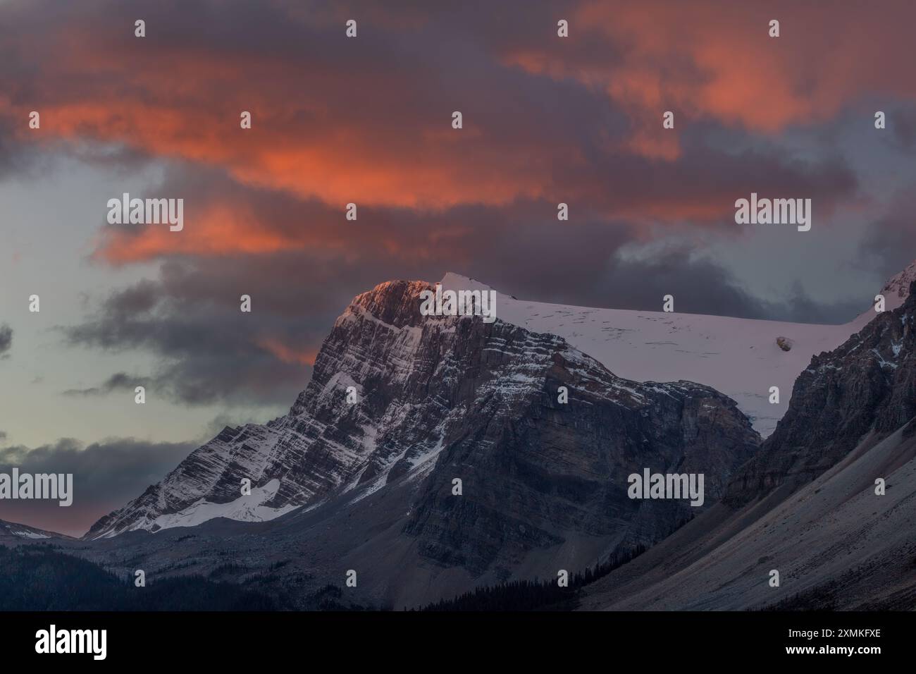 Bowcrow Peak und Crowfoot Glacier at Dawn, Banff National Patk, Alberta, Kanada Stockfoto