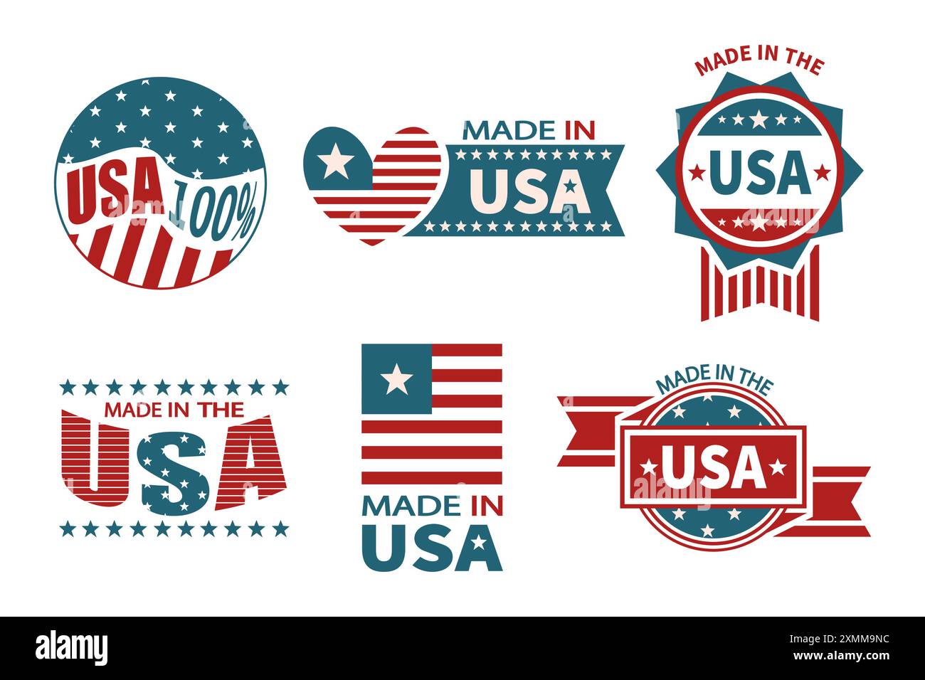 Hergestellt in den USA . Set von verschiedenen amerika-Abzeichen und -Emblemen . Vektor . Stock Vektor