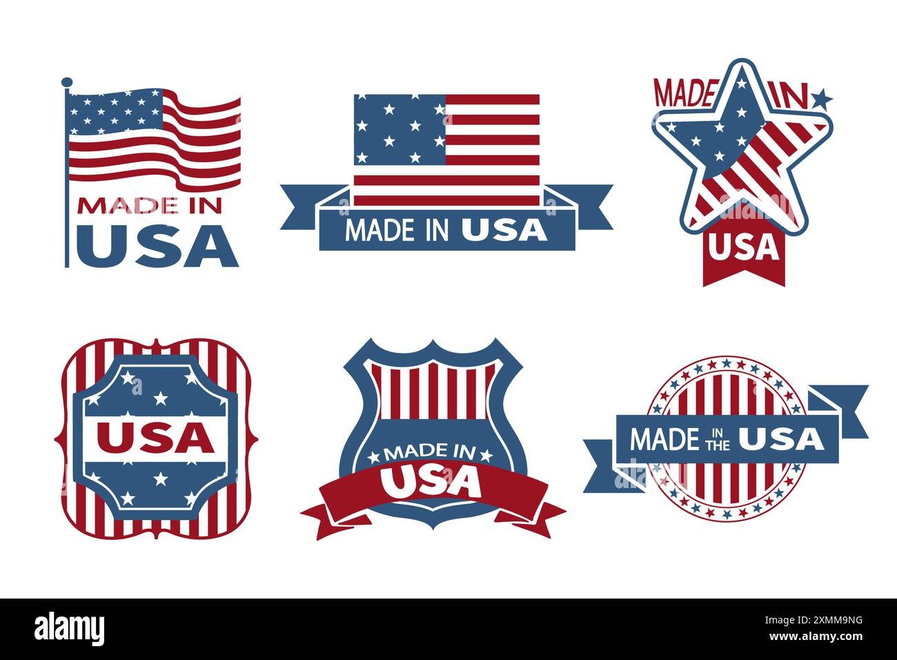 Hergestellt in den USA . Set von verschiedenen amerika-Abzeichen und -Emblemen . Vektor . Stock Vektor