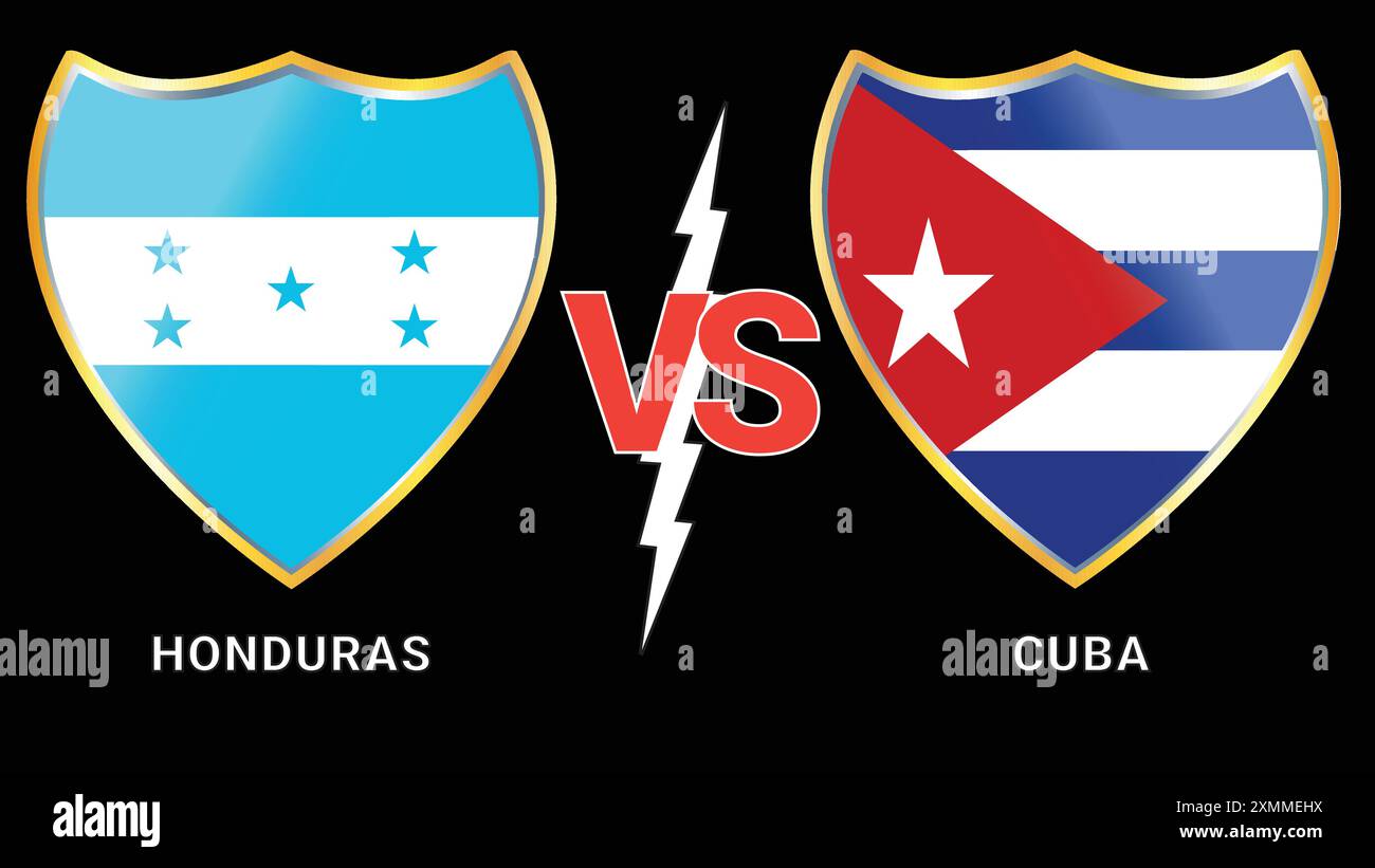 Honduras und Kuba Football Showdown: Gegen Flaggen auf schwarzem Hintergrund Stock Vektor