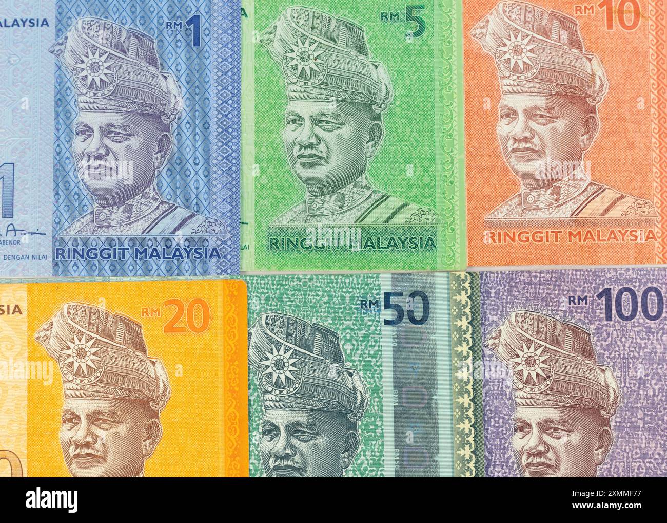 Tuanku Abdul Rahman Porträt auf malaysischen 1-, 5-, 10-, 20-, 50- und ...