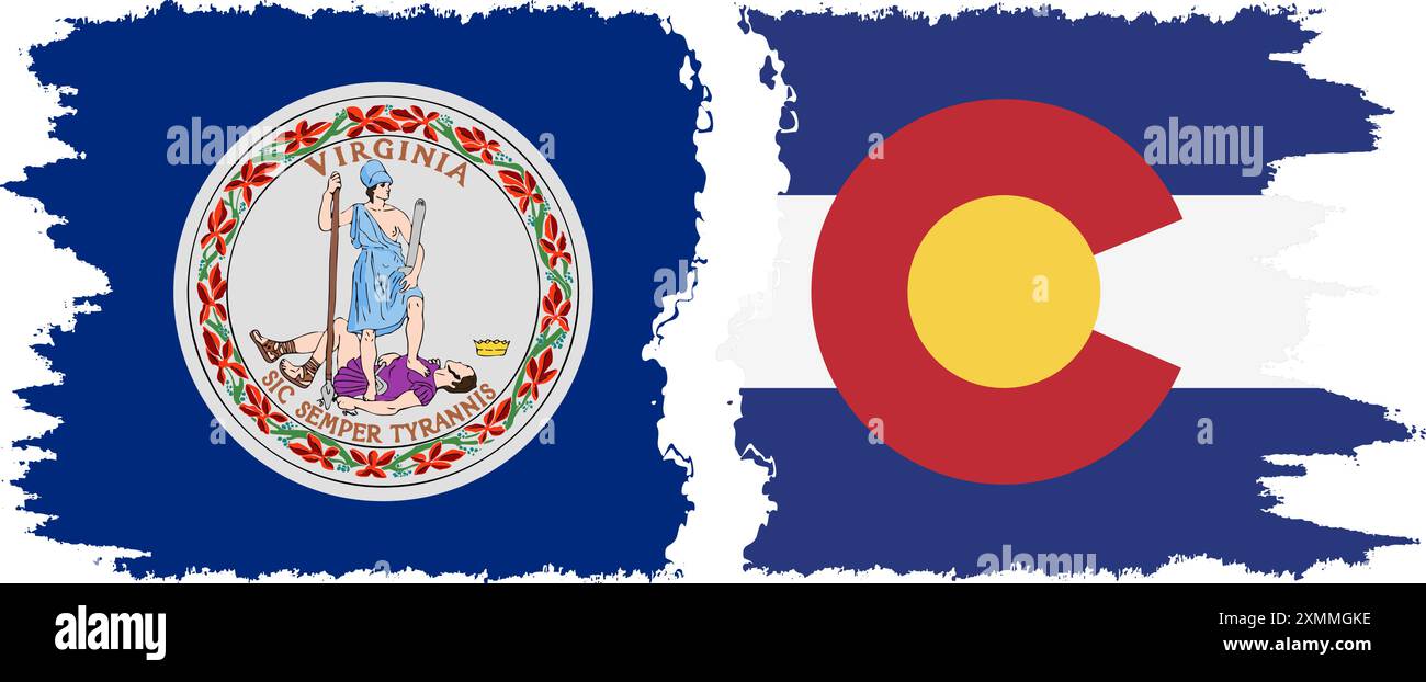 Colorado und Virginia staaten Grunge Pinsel Flags Verbindung, Vektor Stock Vektor