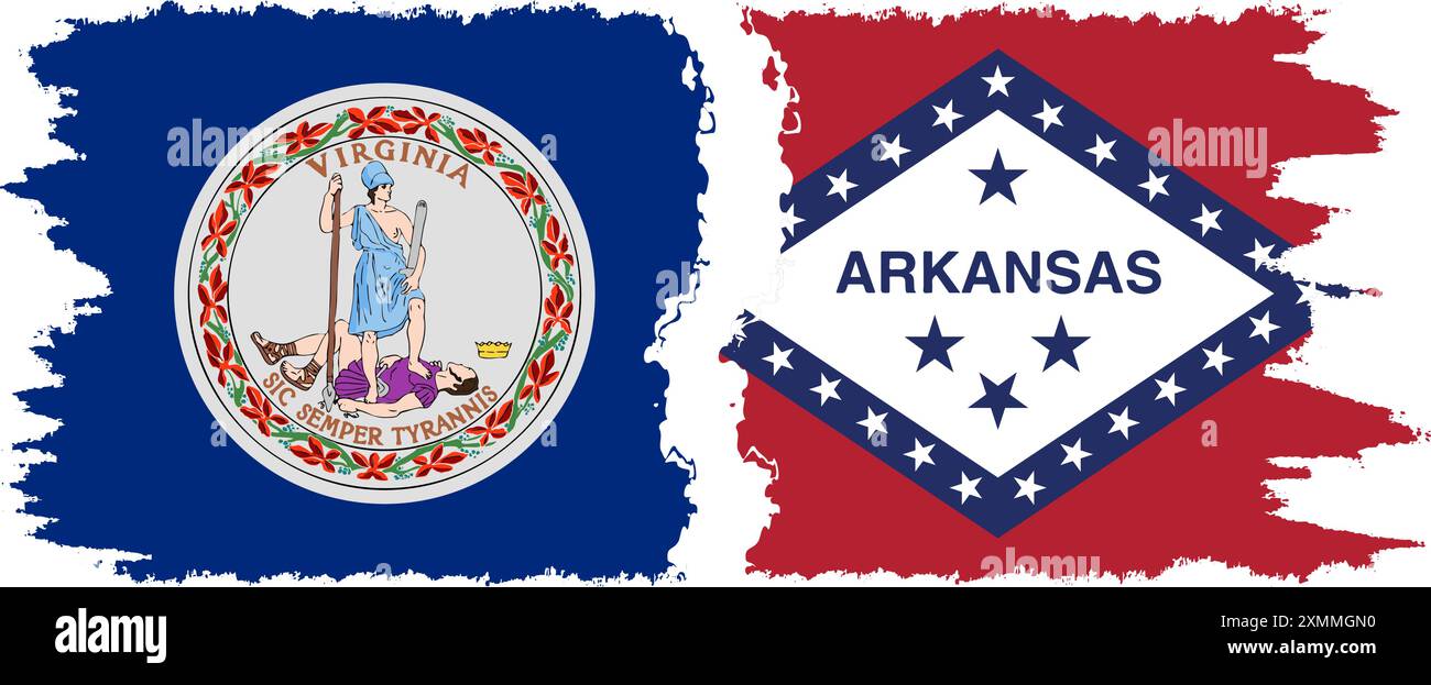 Arkansas und Virginia state Grunge Pinsel Flags Verbindung, Vektor Stock Vektor