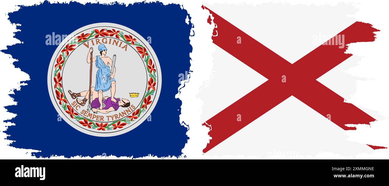 Alabama und Virginia state Grunge Pinsel Flags Verbindung, Vektor Stock Vektor