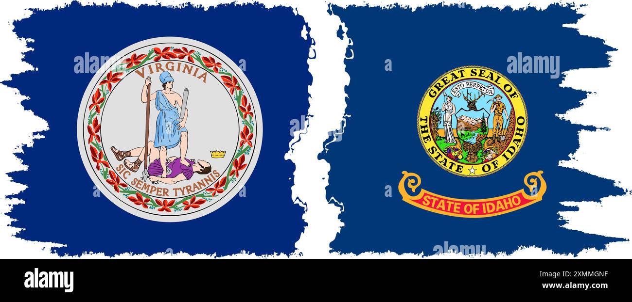 Idaho und Virginia staaten Grunge Pinsel Flags Verbindung, Vektor Stock Vektor