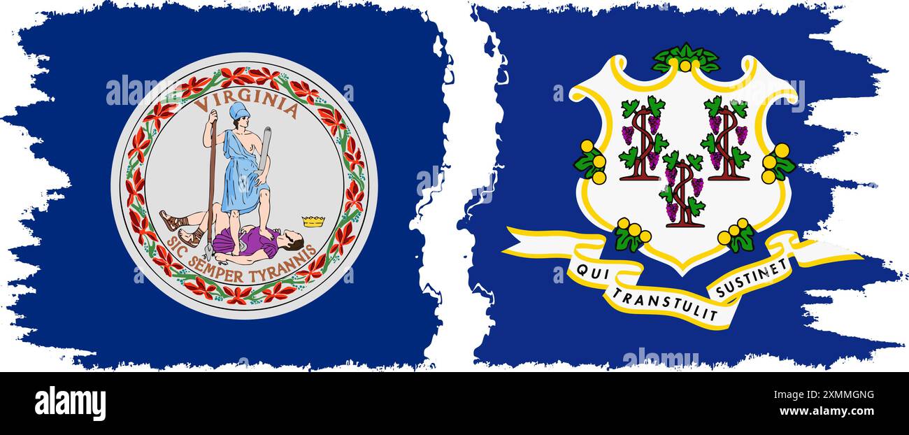 Connecticut und Virginia staaten Grunge Pinsel Flags Verbindung, Vektor Stock Vektor
