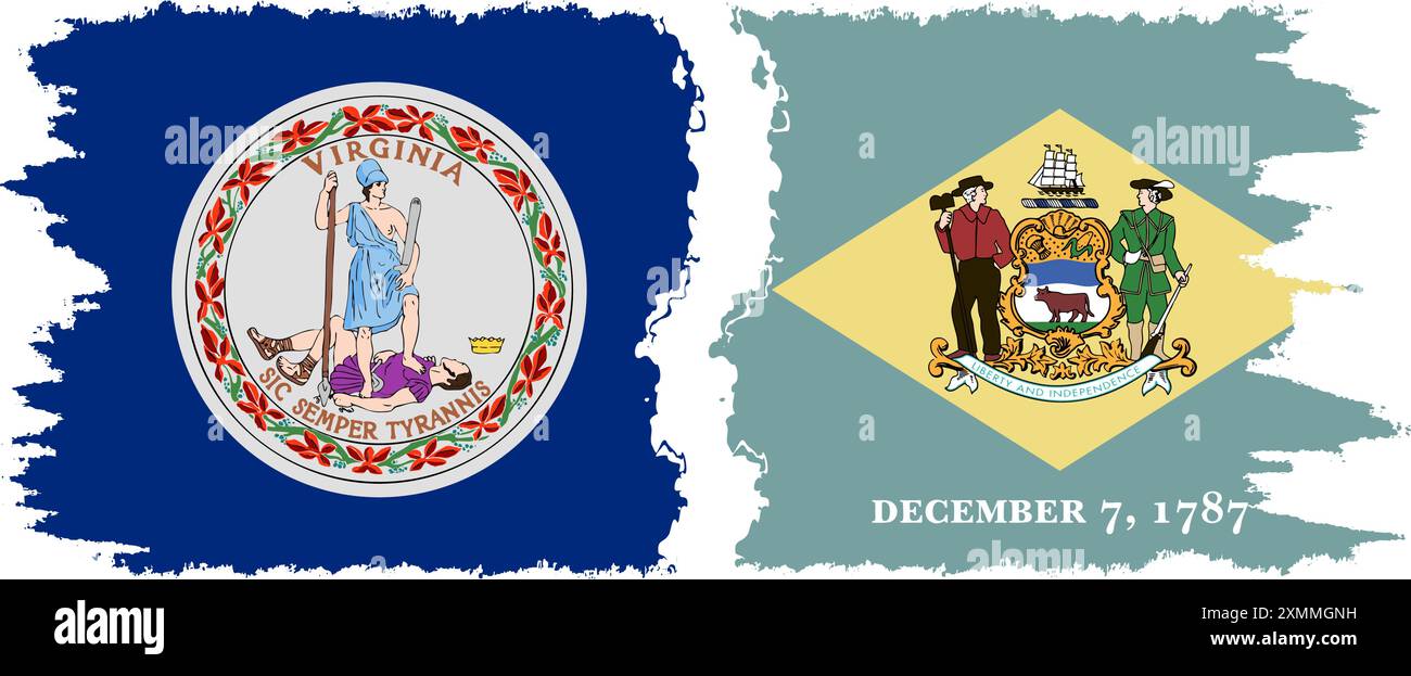 Delaware und Virginia staaten Grunge Pinsel Flags Verbindung, Vektor Stock Vektor