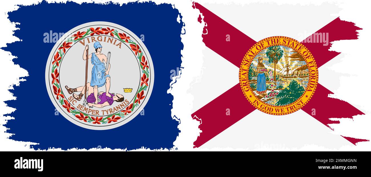 Florida und Virginia staaten Grunge Pinsel Flags Verbindung, Vektor Stock Vektor