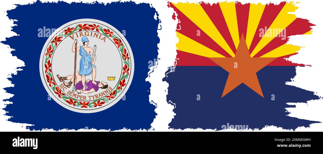 Arizona und Virginia staaten Grunge Pinsel Flags Verbindung, Vektor Stock Vektor