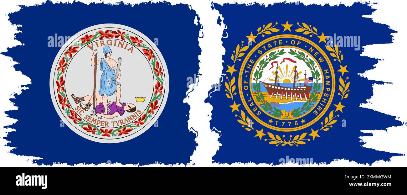 New Hampshire und Virginia state Grunge Pinsel Flags Verbindung, Vektor Stock Vektor