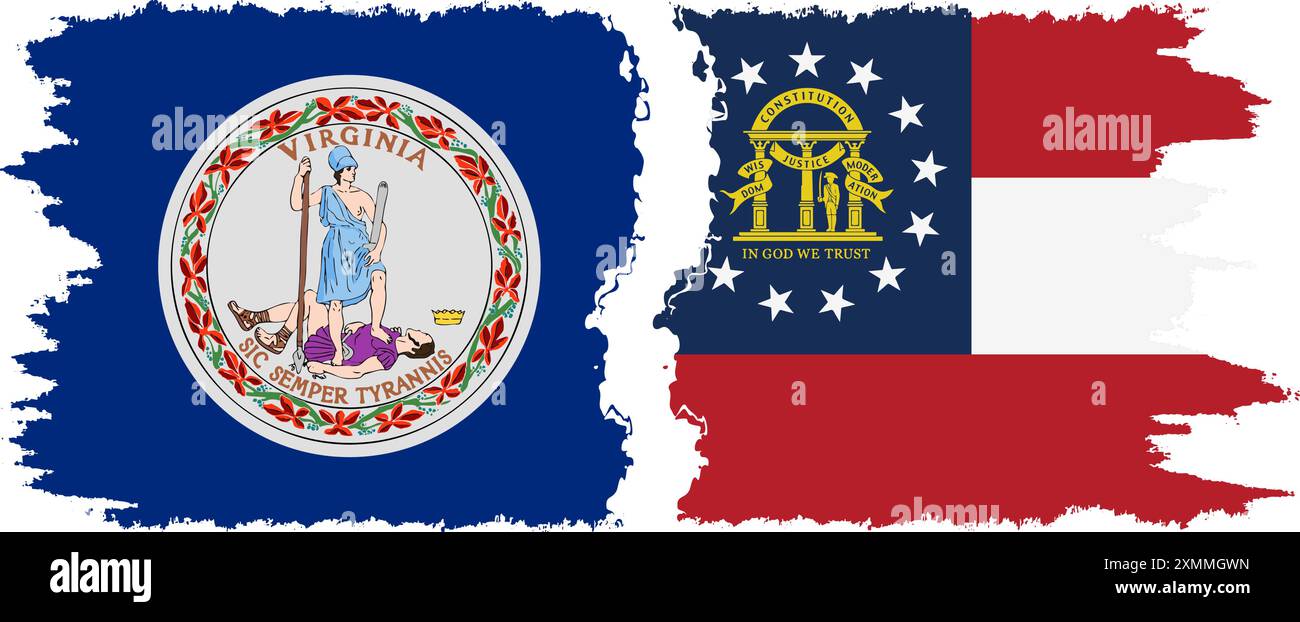 Georgia und Virginia staaten Grunge Pinsel Flags Verbindung, Vektor Stock Vektor