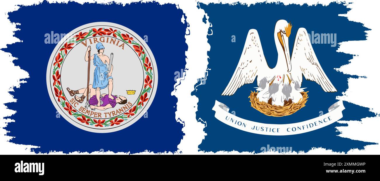 Louisiana und Virginia state Grunge Pinsel Flags Verbindung, Vektor Stock Vektor