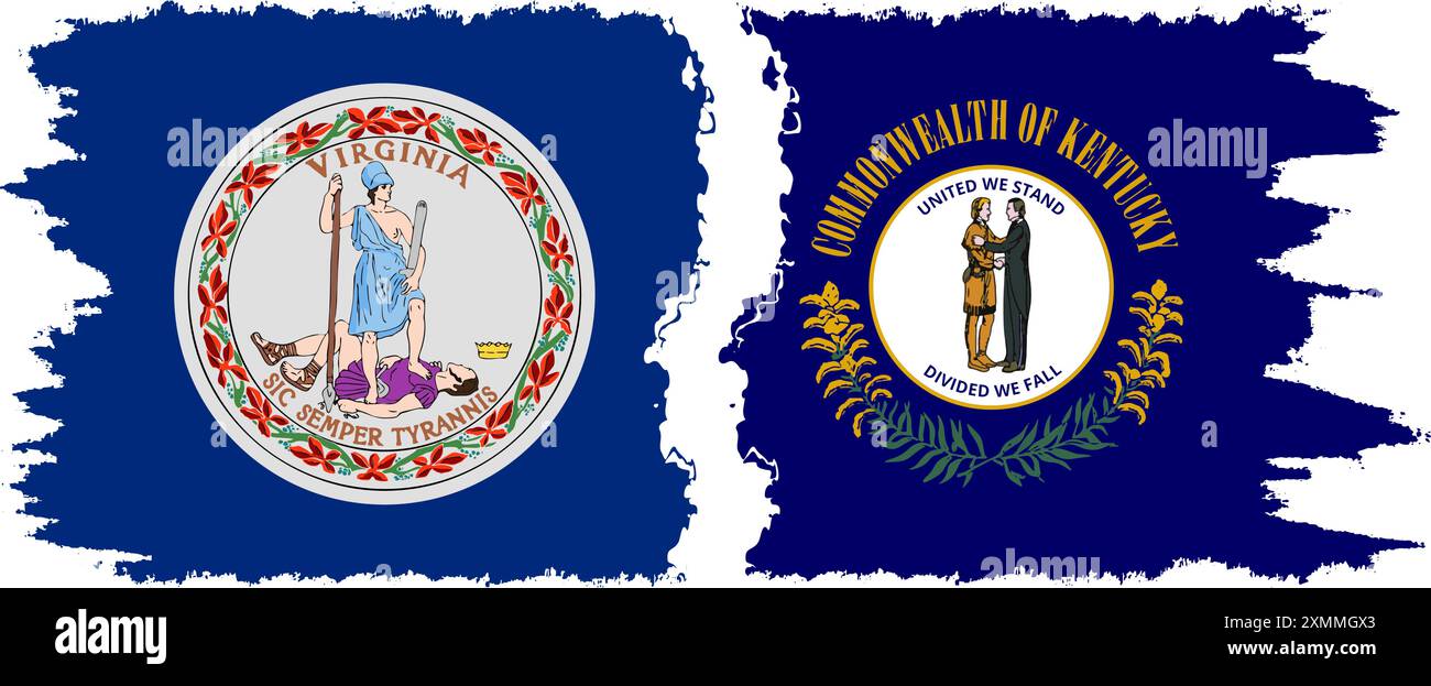Kentucky und Virginia staaten Grunge Pinsel Flags Verbindung, Vektor Stock Vektor