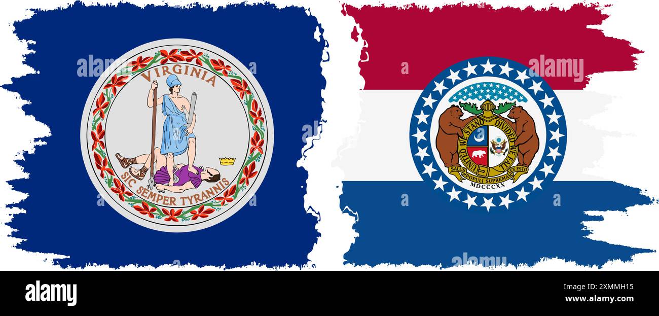 Missouri und Virginia state Grunge Pinsel Flags Verbindung, Vektor Stock Vektor