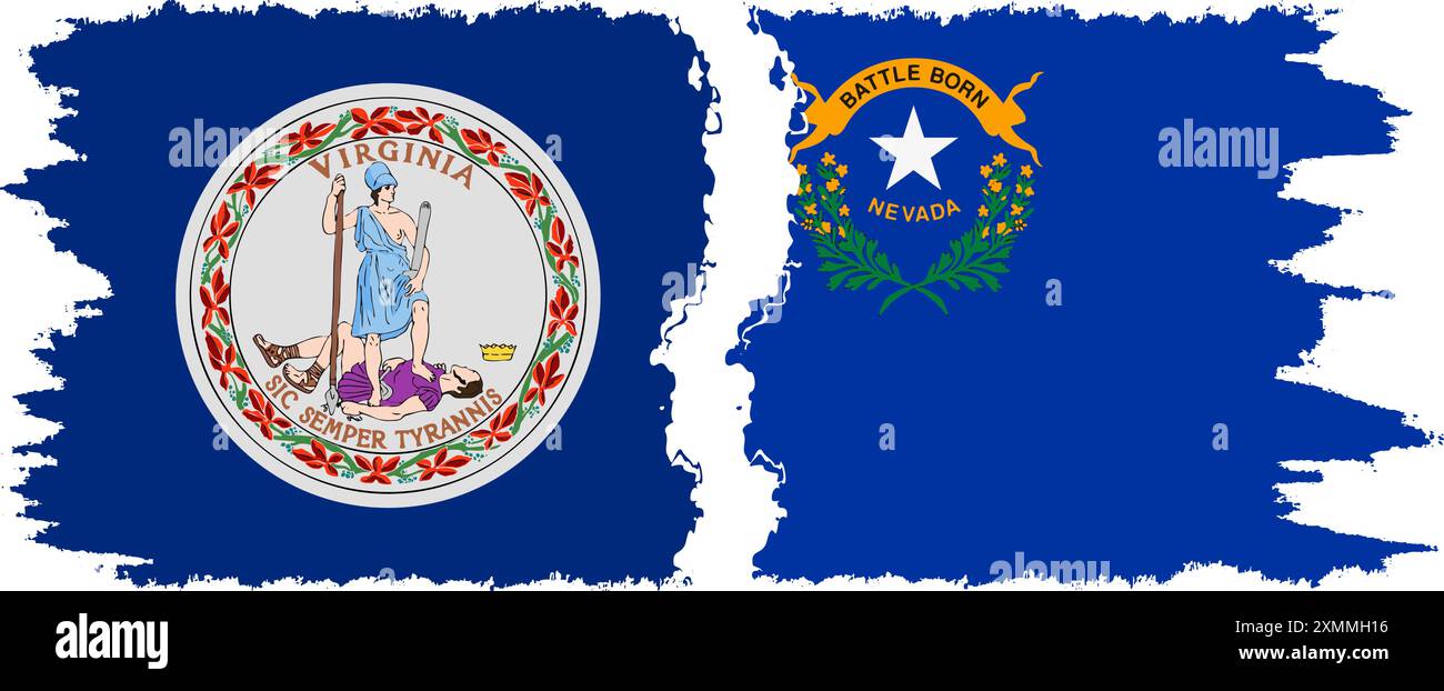 Nevada und Virginia state Grunge Pinsel Flags Verbindung, Vektor Stock Vektor