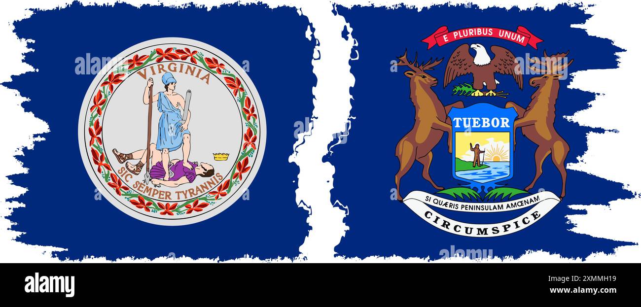 Michigan und Virginia state Grunge Pinsel Flags Verbindung, Vektor Stock Vektor