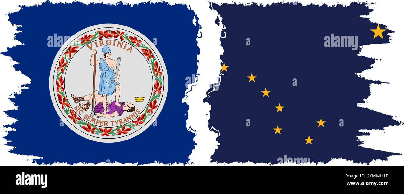 Alaska und Virginia staaten Grunge Pinsel Flags Verbindung, Vektor Stock Vektor
