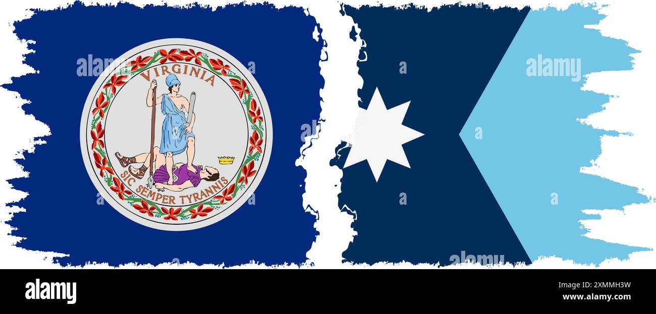 Minnesota 2024 und Virginia state Grunge Pinsel Flags Verbindung, Vektor Stock Vektor
