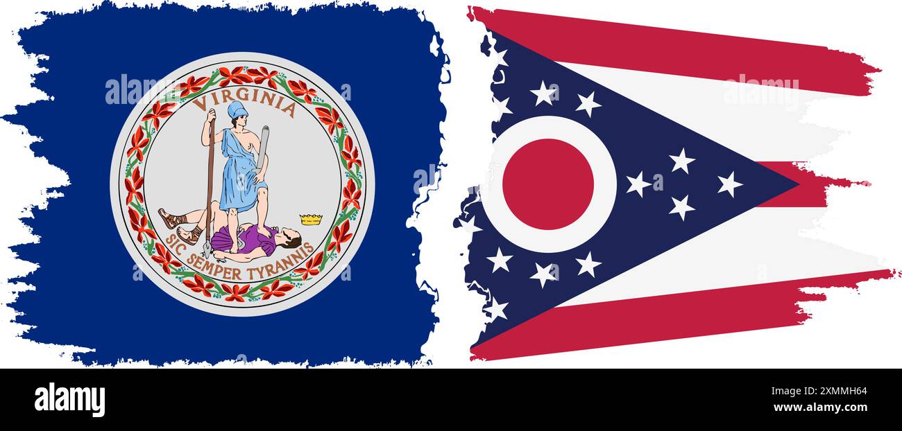 Ohio und Virginia state Grunge Pinsel Flags Verbindung, Vektor Stock Vektor