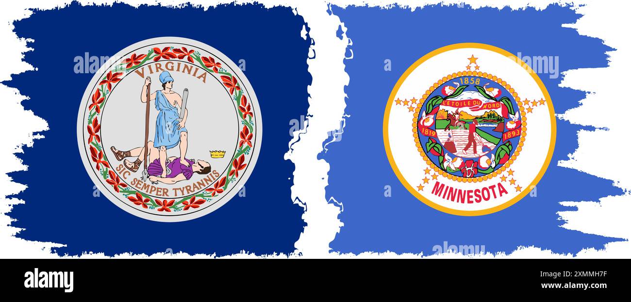 Minnesota und Virginia staaten Grunge Pinsel Flags Verbindung, Vektor alt Stock Vektor