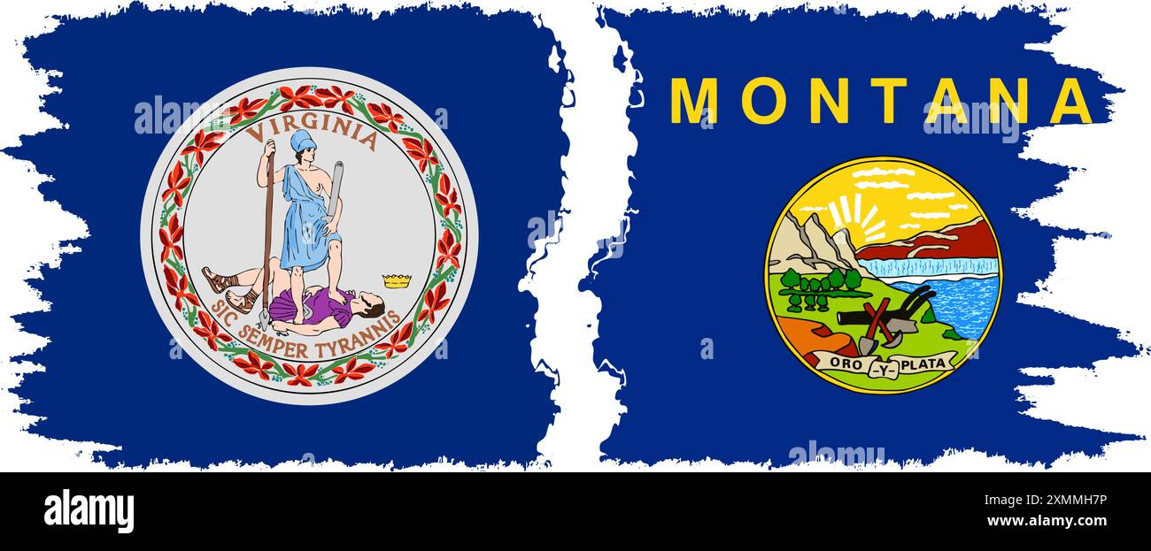 Montana und Virginia staaten Grunge Pinsel Flags Verbindung, Vektor Stock Vektor