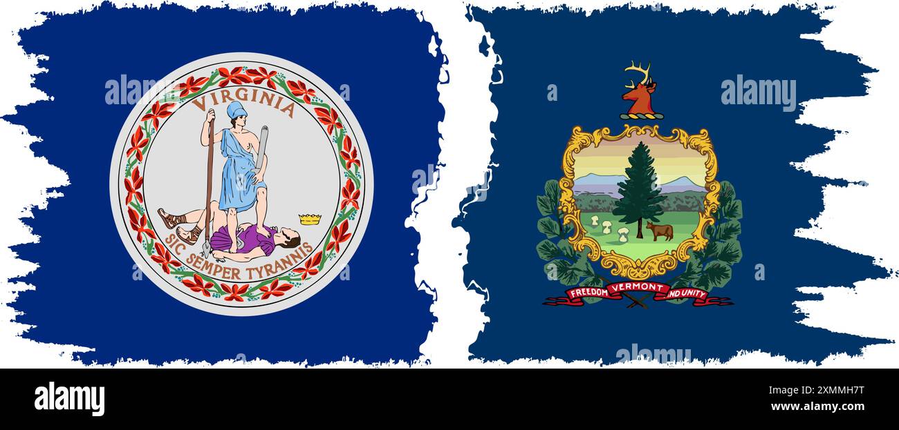 Vermont und Virginia staaten Grunge Pinsel Flags Verbindung, Vektor Stock Vektor