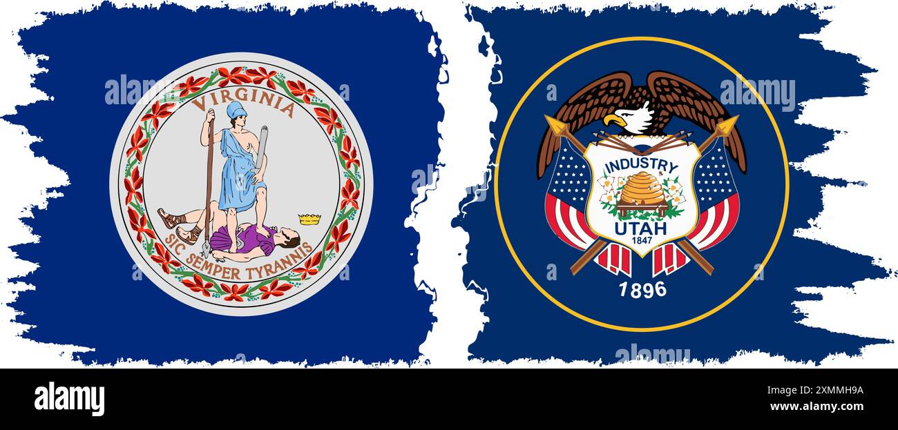 Utah und Virginia state Grunge Pinsel Flags Verbindung, Vektor Stock Vektor