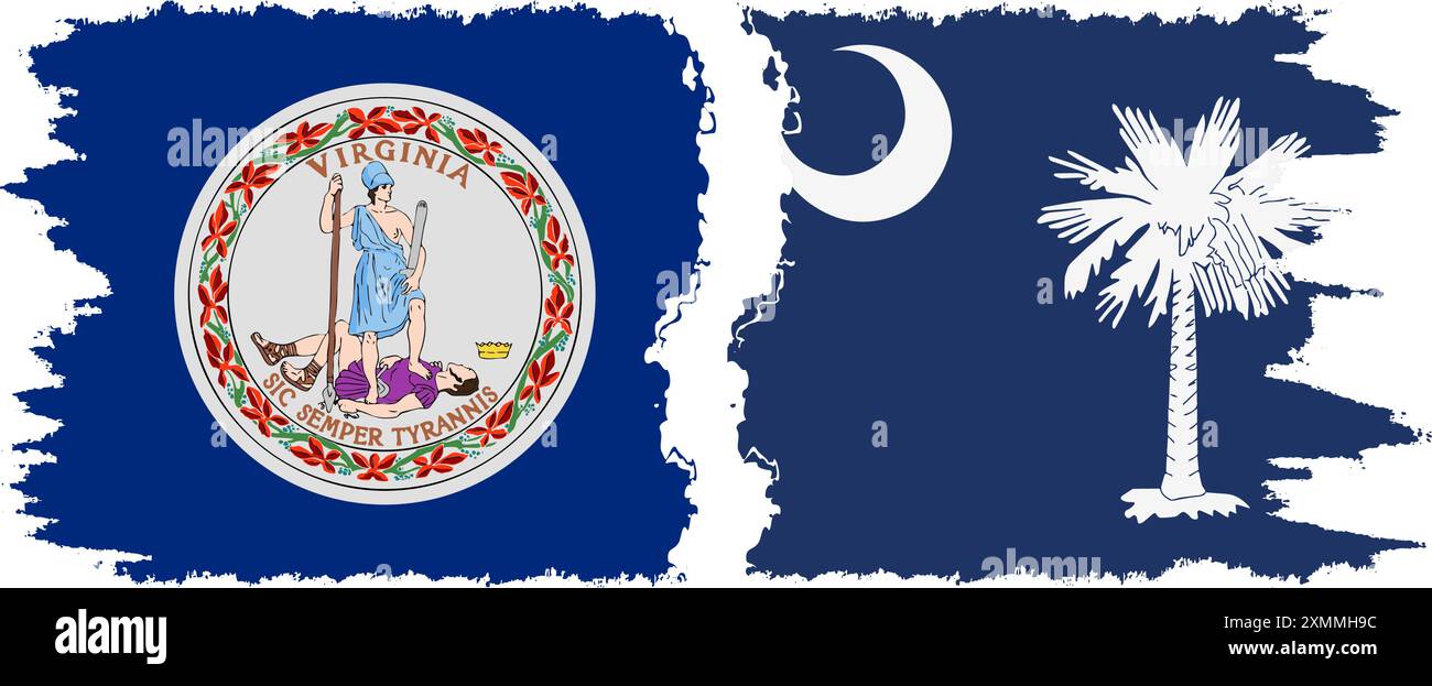 South Carolina und Virginia state Grunge Pinsel Flags Verbindung, Vektor Stock Vektor