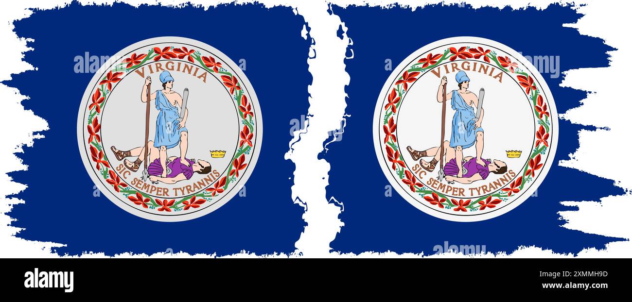 Virginia und Virginia staaten Grunge Pinsel Flags Verbindung, Vektor Stock Vektor