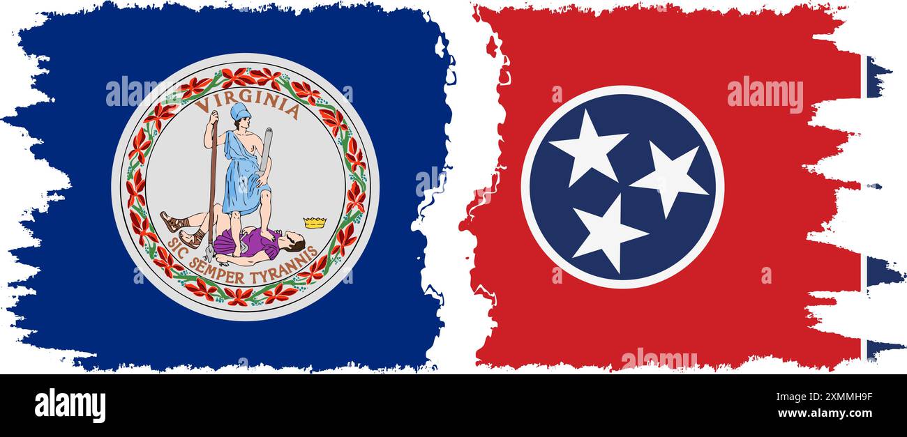 Tennessee und Virginia state Grunge Pinsel Flags Verbindung, Vektor Stock Vektor
