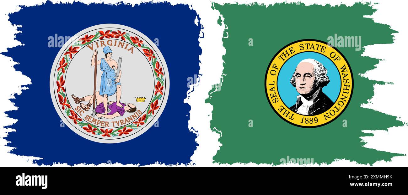 Washington und Virginia state Grunge Pinsel Flags Verbindung, Vektor Stock Vektor