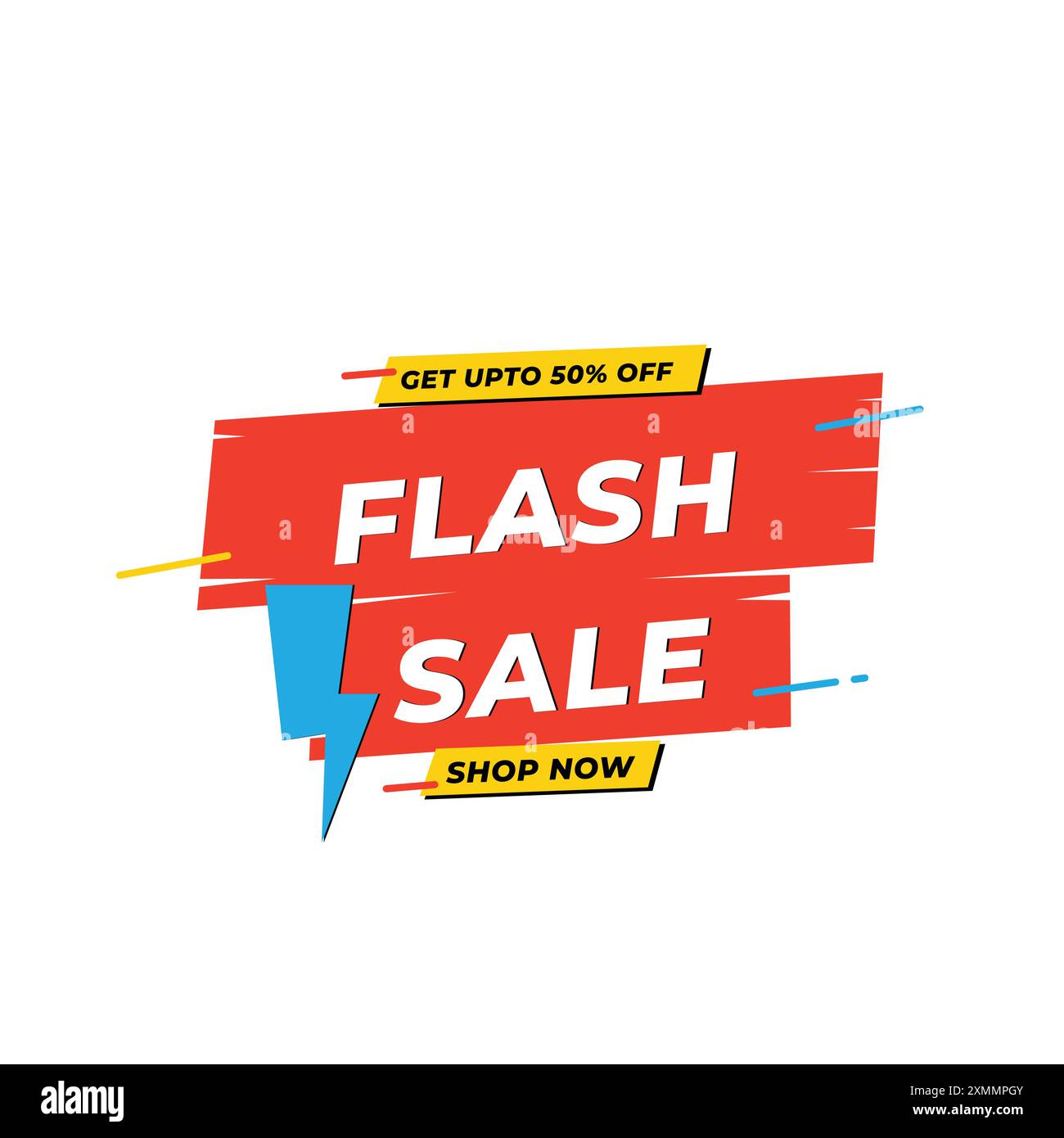 Flash-Verkauf Holen Sie sich bis zu 50 % Rabatt auf Flash-Sale-Design isoliert auf weißem Hintergrund Stock Vektor