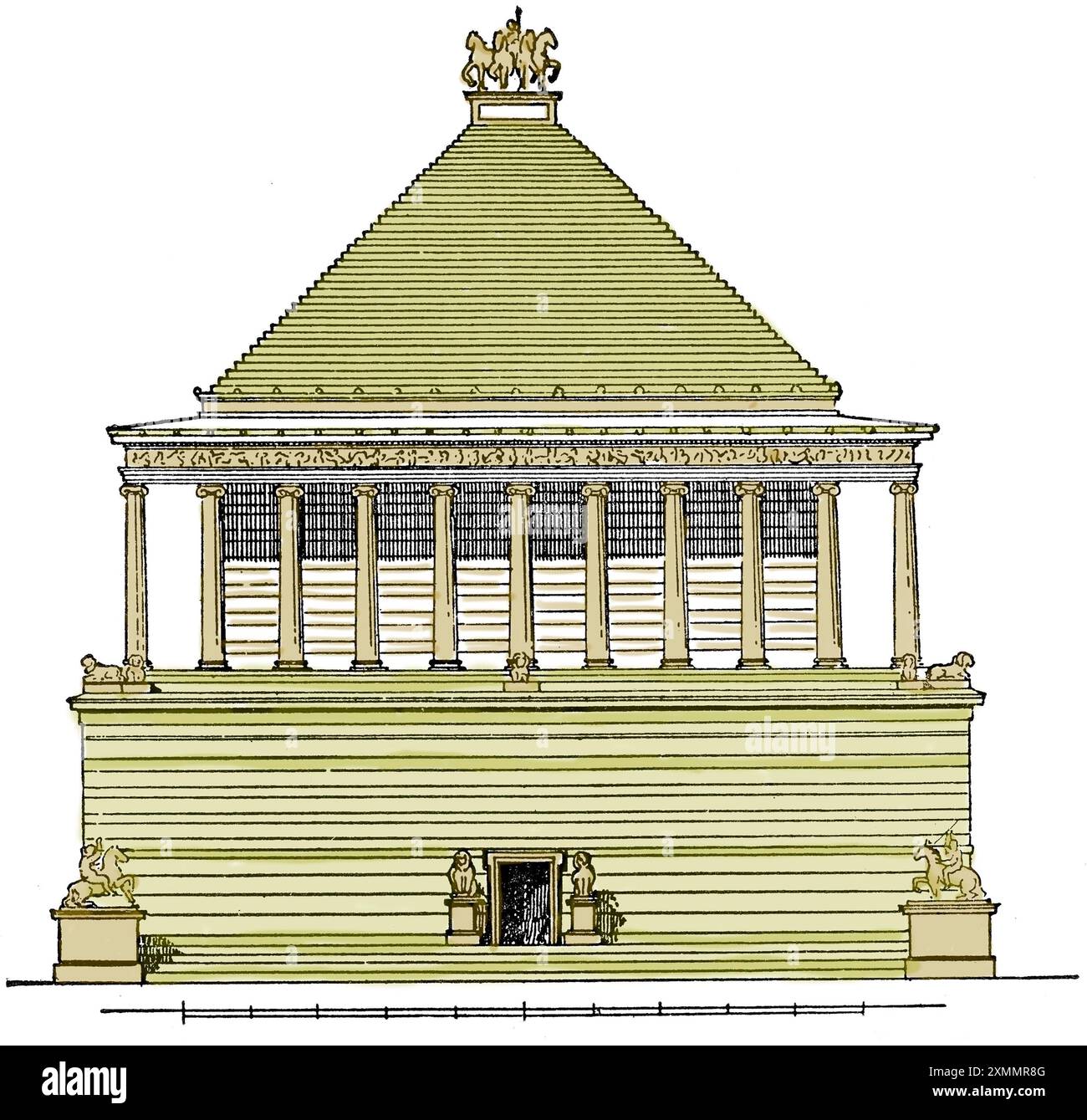 Mausoleum bei Halikarnassus. Stich, 19. Jahrhundert. Spätere Färbung. Stockfoto