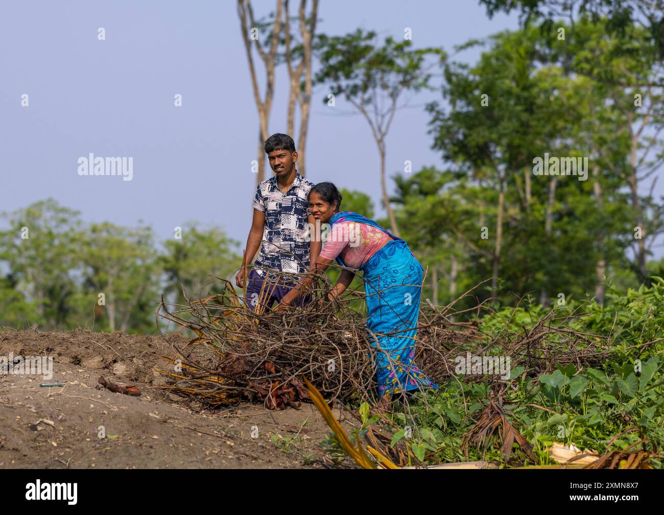 Bangladeschisches Paar sammelt Holz in Sundarbans, Barisal Division, Banaripara, Bangladesch Stockfoto