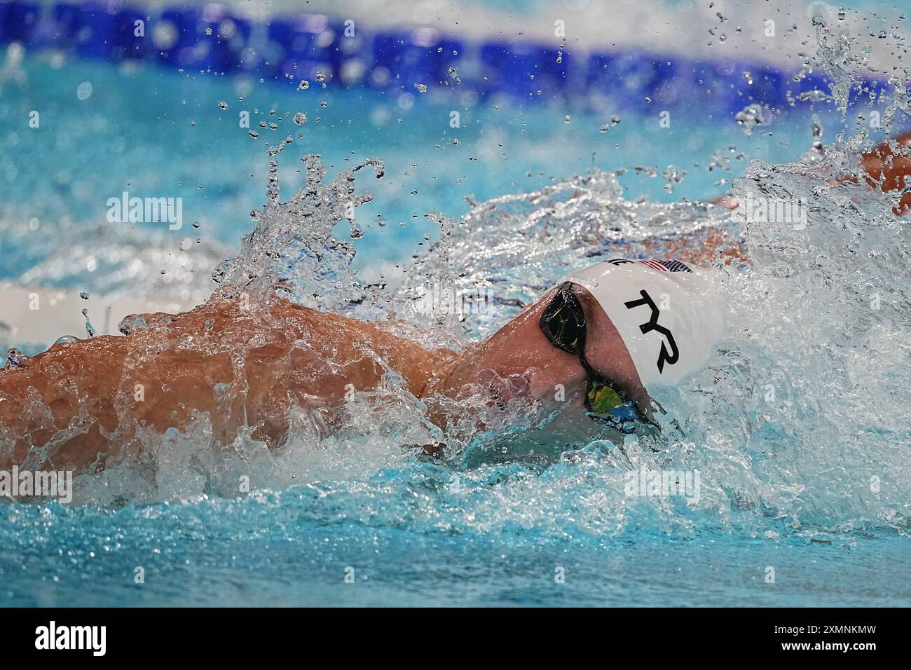 Paris, Frankreich. Juli 2024. Olympische Spiele, Paris 2024, 800 m Freistil, Männer, Vorläufe, Bobby Finke aus den USA in Aktion. Quelle: Michael Kappeler/dpa/Alamy Live News Stockfoto