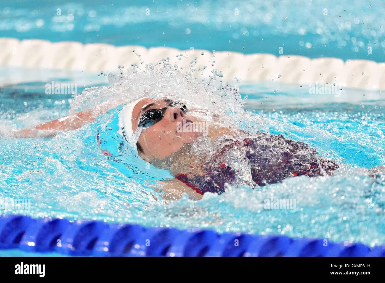 Paris, Frankreich. Juli 2024. Emma Weyant vom Team USA schwimmt am Montag, den 29. Juli 2024, in der Arena Le Defense in Paris bei den Olympischen Spielen 2024 in der Medley Heat 1 der Frauen über 400 m. Weyant qualifizierte sich für das Finale mit einer Zeit von 4:36,27. Foto: Richard Ellis/UPI Credit: UPI/Alamy Live News Stockfoto