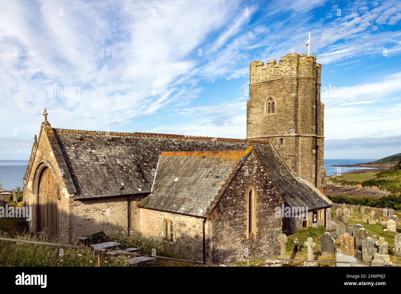 Saint Werburgh's Church an der Südküste Englands in Wembury in Devon Stockfoto