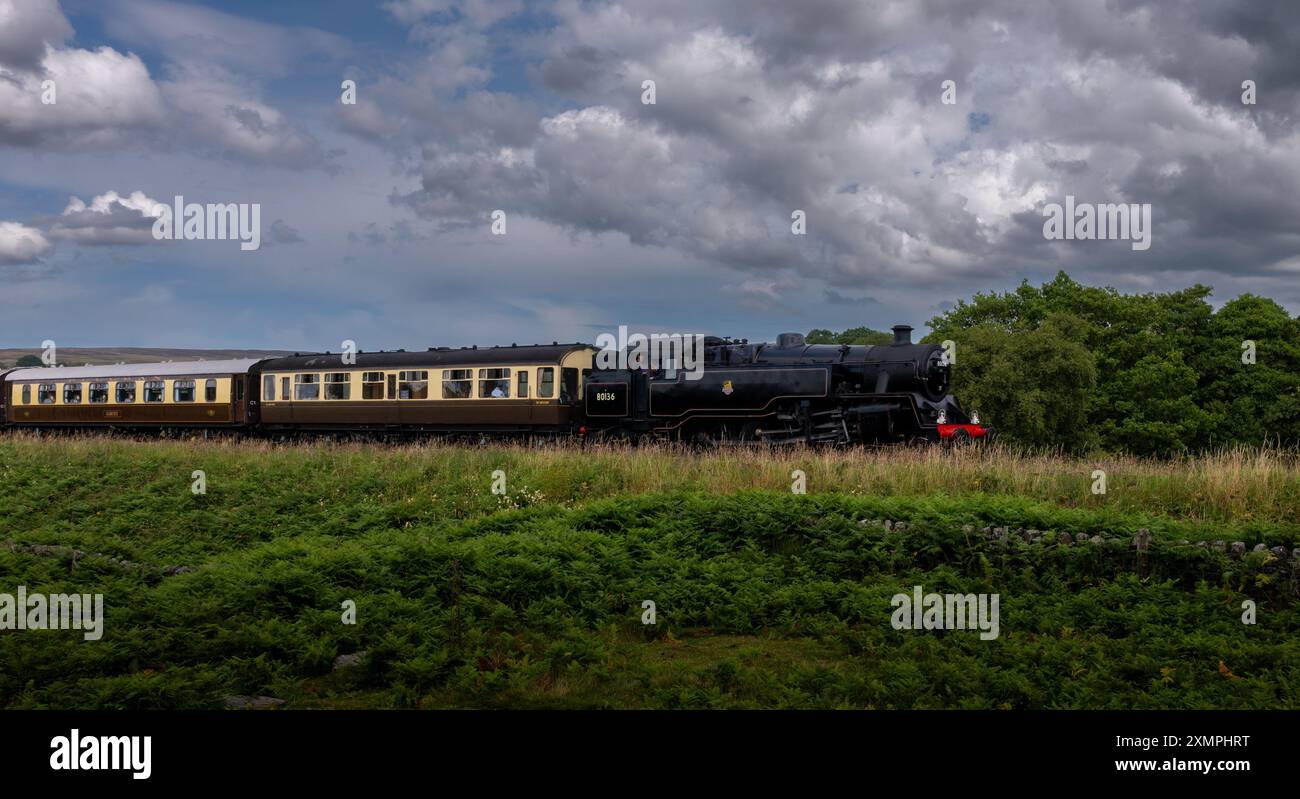 Die North Yorkshire Moors Railway (NYMR) ist eine historische Eisenbahnstrecke in North Yorkshire, England, die durch den North York Moors National Park verläuft. Stockfoto