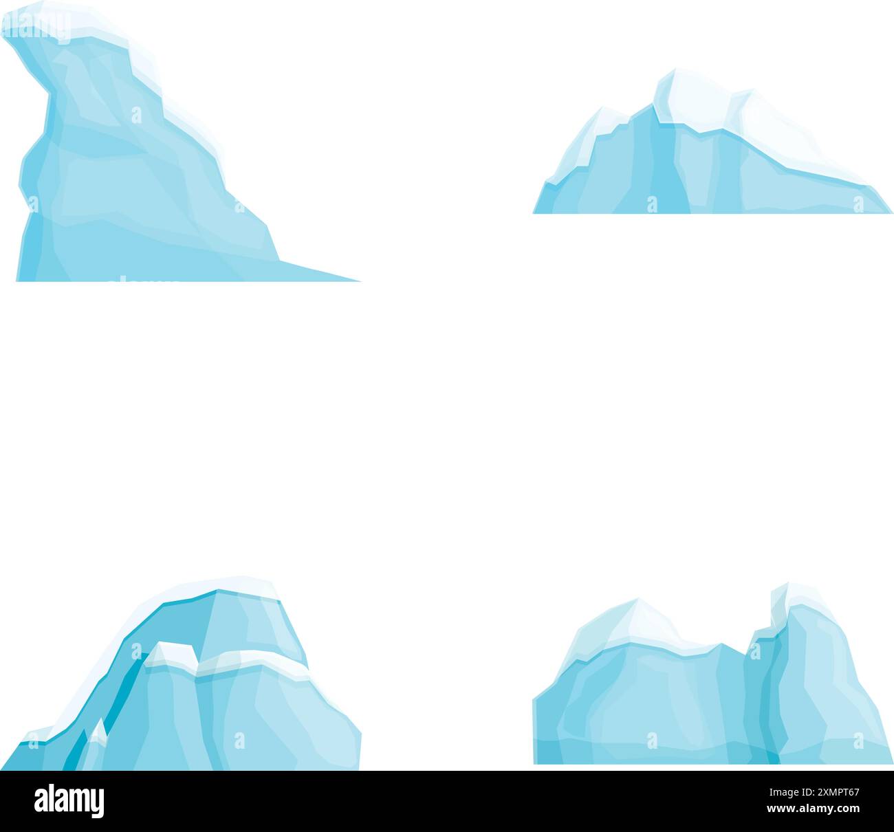 Driftende Eisberg-Ikonen setzen Cartoon-Vektor. Eisberg schwimmt im Ozean. Riesiger weißer Eisblock Stock Vektor