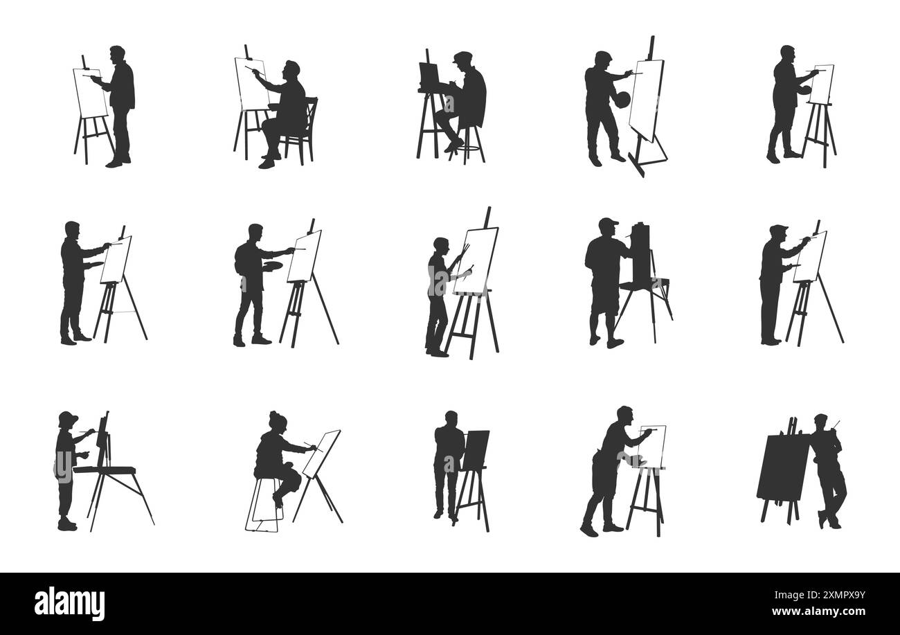 Künstler Silhouette, Künstler Zeichnung Silhouette, Maler Künstler Silhouette, Künstler Zeichnung Vektor Set Stock Vektor