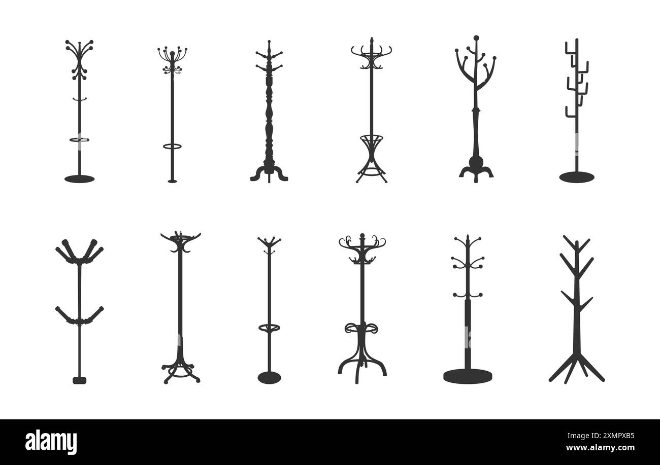 Garderobenständer Silhouette, Garderobenständer Vektoren, Tuch Stand Logo, Tuch Stand Vektor Set Stock Vektor