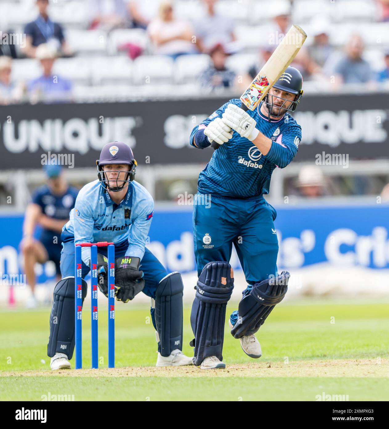 Mark Stoneman schlägt für Middlesex in einem eintägigen Spiel zwischen Derbyshire und Middlesex im Metro Bank Cup Stockfoto