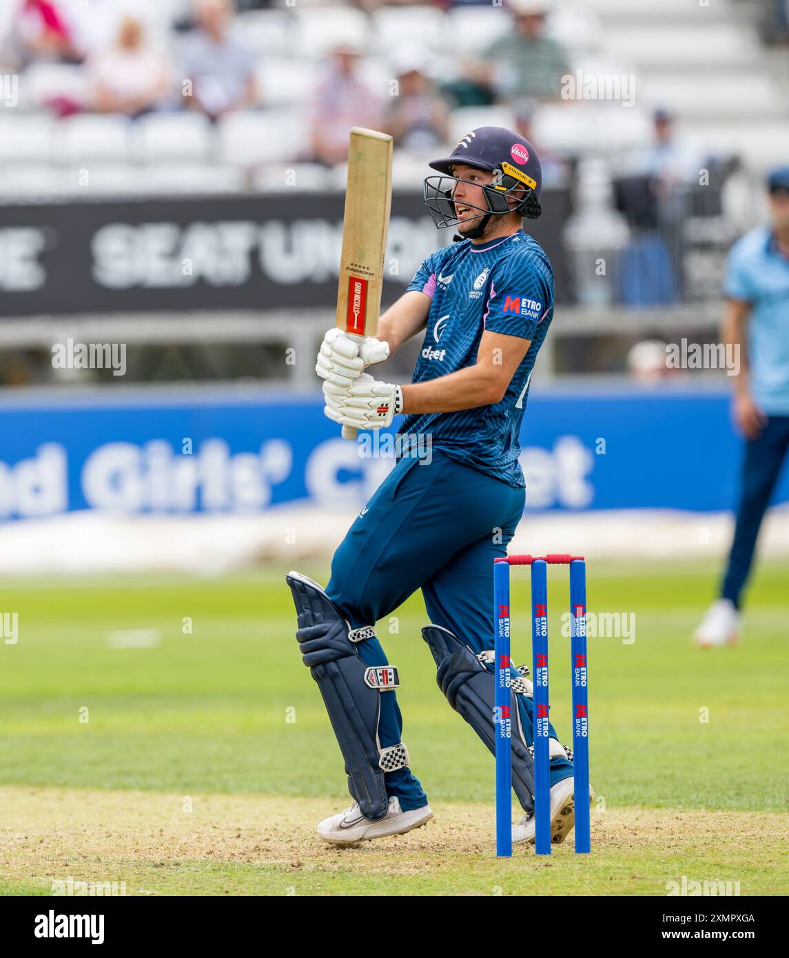 Josh de Caires schlug für Middlesex in einem eintägigen Spiel zwischen Derbyshire und Middlesex im Metro Bank Cup Stockfoto