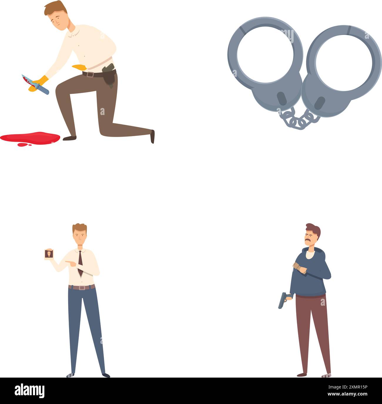 Sammlung von Illustrationen, die Männer in verschiedenen Berufssituationen und Posen zeigen Stock Vektor