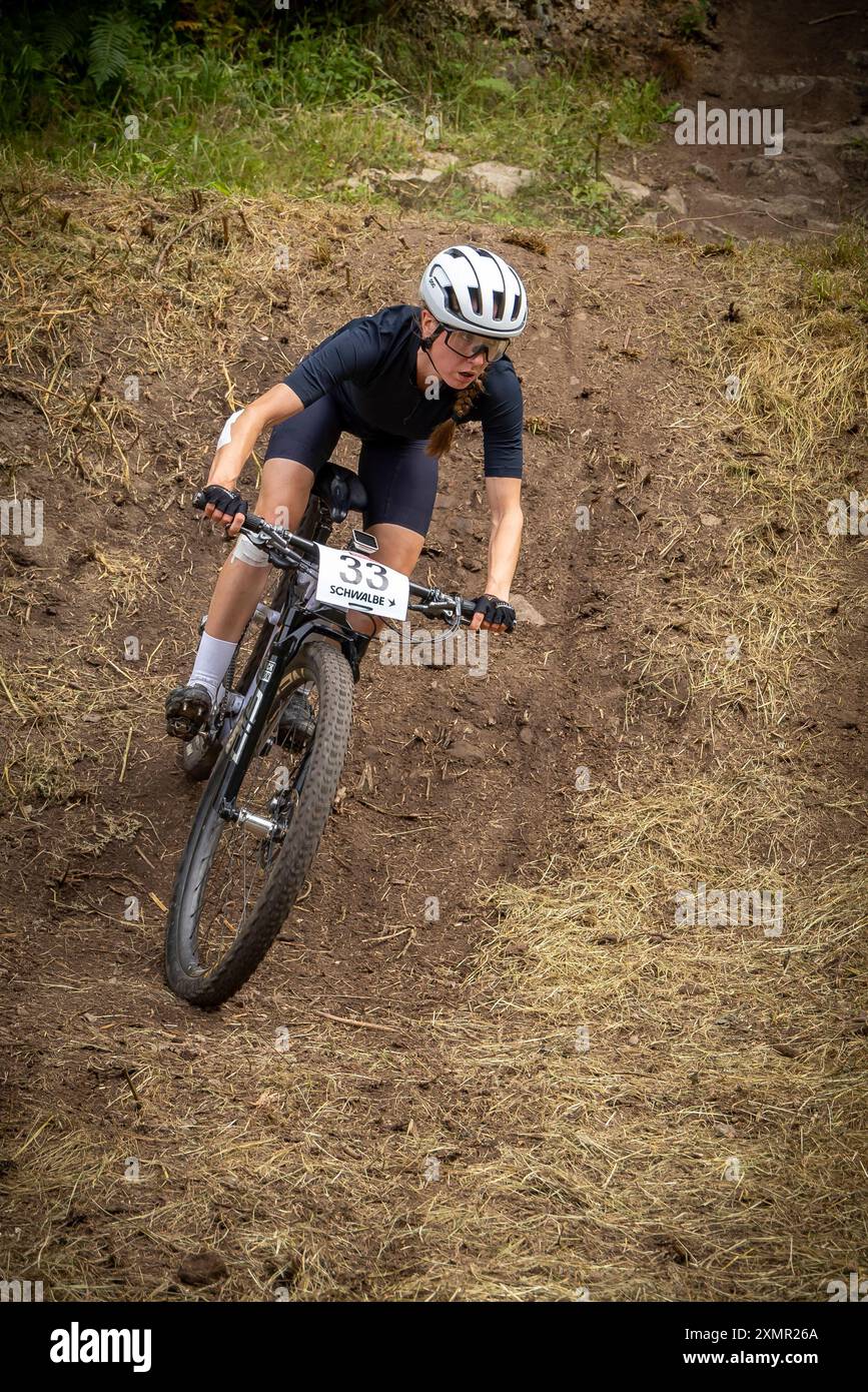 MTB Cross-Country National Championships, Dalby Forest, North Yorkshire Juli 2024. Stockfoto