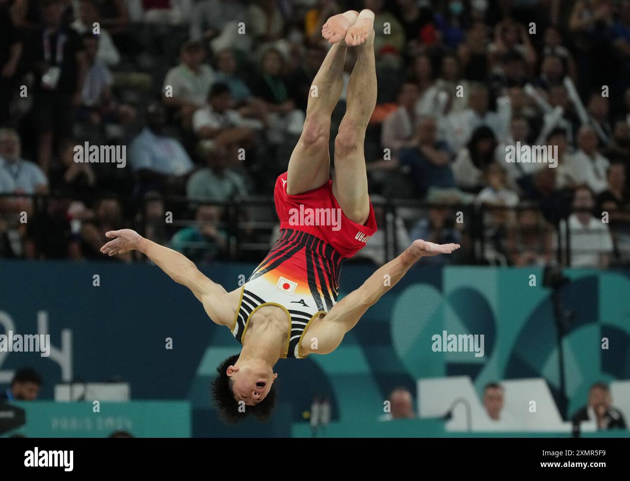 Paris, Frankreich. Juli 2024. Daiki Hashimoto aus Japan in der Bodenübung während des Finals des Mannes des künstlerischen Turns der Männer bei den Olympischen Sommerspielen in Paris, Frankreich, am Montag, den 29. Juli 2024. Foto: Pat Benic/UPI Credit: UPI/Alamy Live News Stockfoto