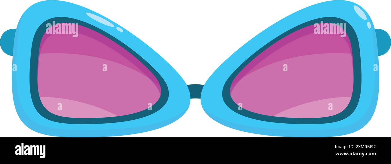 Blaue Sonnenbrille mit rosafarbenen Gläsern, isoliert auf weißem Hintergrund Stock Vektor